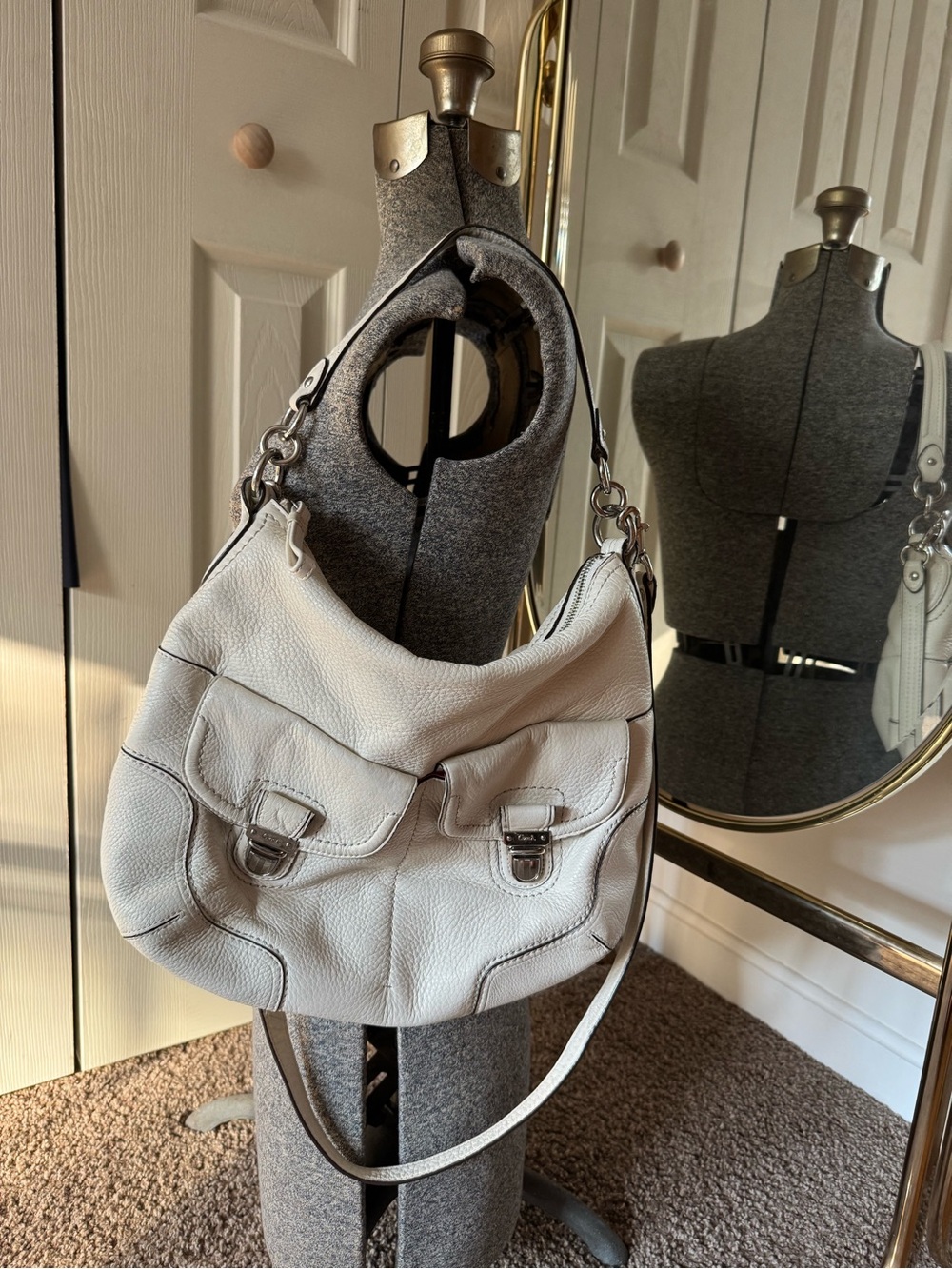 Vtg Coach Poppy Avery hobo/crossbody bag white pebbled leather